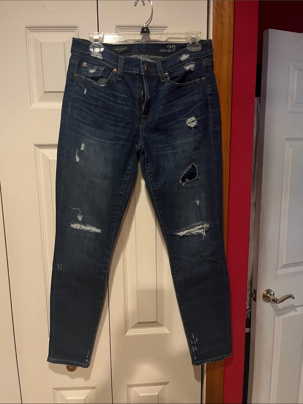 J. Crew Dark Blue Distressed Skinny Jeans (toothpick)